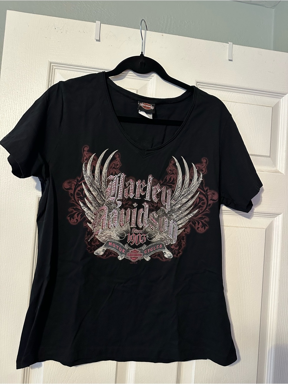 Harley-Davidson Black Tee with Orange Logo Tag